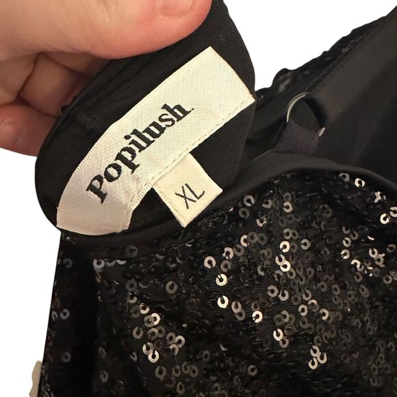 Popilush Black Sequin Shapewear Built-In Mini Dress XL - Adjustable Straps NWT - Picture 8 of 8